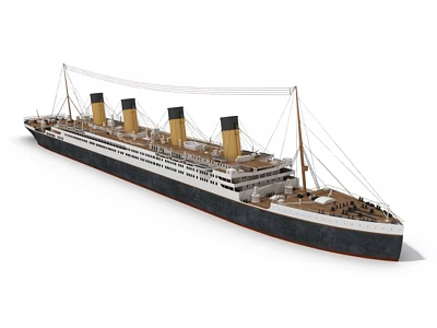 Vintage Cruise Ship With Four Yellow Funnels Black Hull And White Upper Decks 3d model