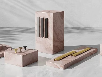 Modern Luxury Cabinet Handles with Pink Marble and Gold Accents 3d model