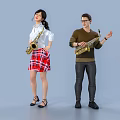 Modern double instrument playing saxophone ensemble instrument playing saxophone 3d model