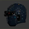 Futuristic SciFi Helmet With Blue Metallic Finish Glowing Display And Mechanical Details