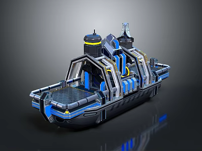 Futuristic Sci Fi Vessel 3D Model With Blue Gray Mechanical Structure 3d model