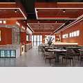 Hotpot Restaurant Interior Design With Orange Decor Open Layout Tables And Menu Posters
