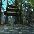 Serene Ancient Chinese Pagoda Gate In Lush Green Forest With Mossy Stone Stairs Beautiful Landscape