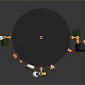Cylindrical Mechanical Assembly With Colorful Green Orange Black Parts On Metallic Body