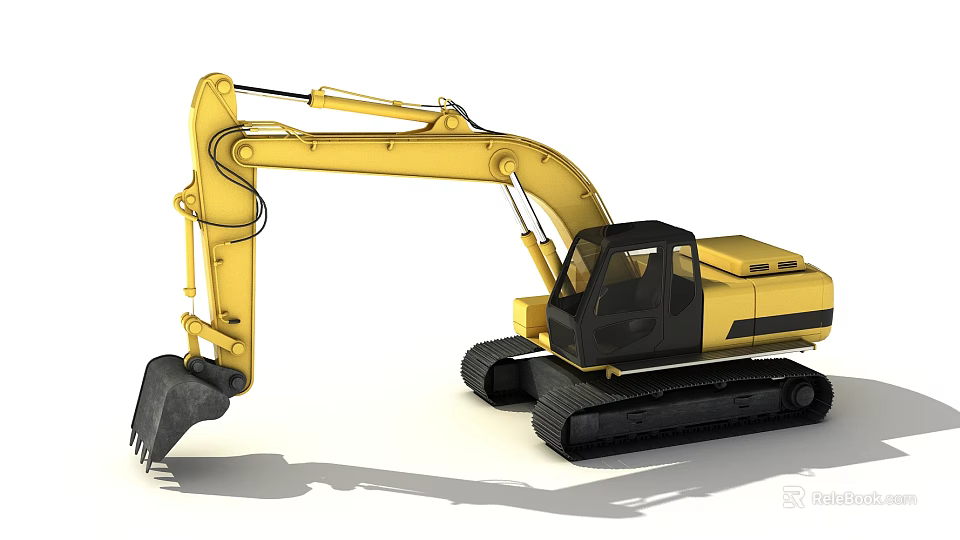 Yellow Black Crawler Excavator Functional Vehicle With Cab And Bucket 3d model 