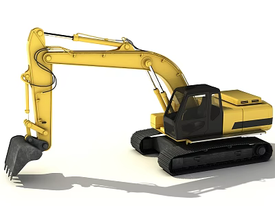 Yellow Black Crawler Excavator Functional Vehicle With Cab And Bucket 3d model