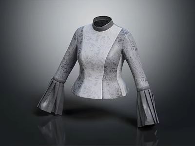 Women's Elegant Patterned High Neck Bell Sleeve Fitted Top With Light Colored Fabric Design 3d model