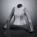 Women's Elegant Patterned High Neck Bell Sleeve Fitted Top With Light Colored Fabric Design
