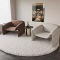 Modern Casual Sofa Set With Gray White Curved Sofas Round Table Cloudscape Painting On Carpet 3d model