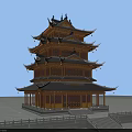 Traditional Chinese Multi story Pagoda With Curved Roof Cornices And Stone Platform Steps