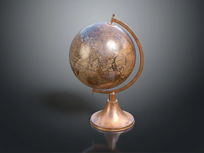 Vintage Globe Decorative Ornament with Brass Stand and Copper Base for Home Office Table Decoration 3d model