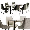 Modern Dining Table And Chair Set With Marble Tabletop Upholstered Seats And Metal Legs