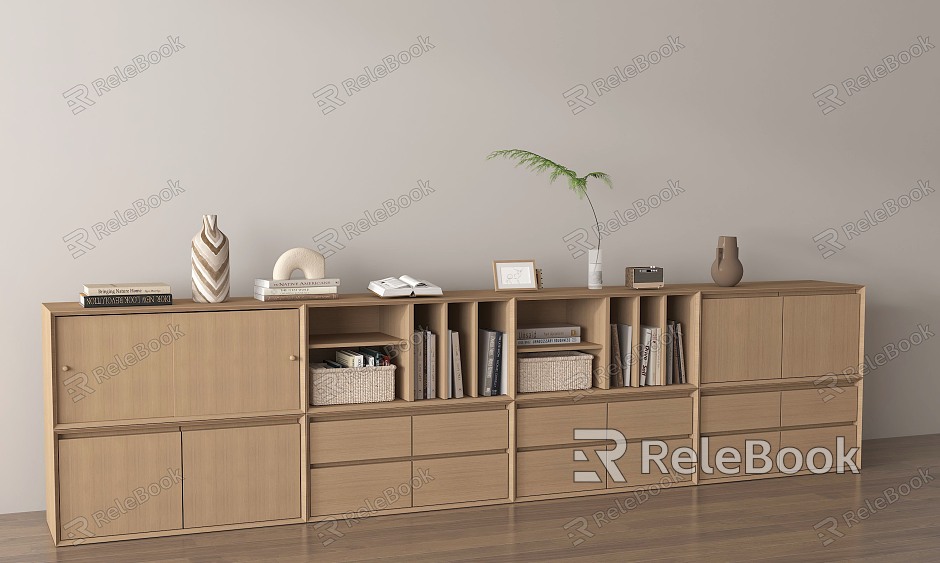 Modern Bookcase Books Low Cabinet Wood Adult model