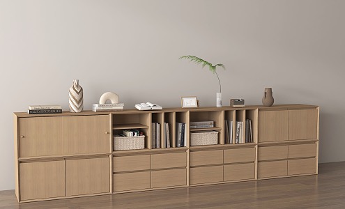 Modern Bookcase Books Low Cabinet Wood Adult 3d model