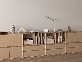 Modern Bookcase Books Low Cabinet Wood Adult 3d model