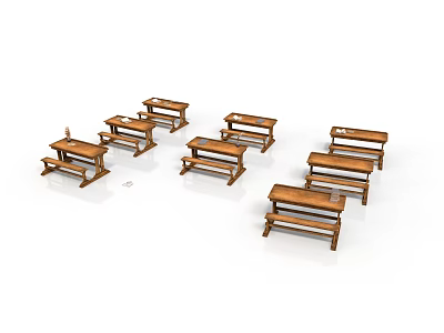 Wooden Benches Arrangement In Architectural Interior With Classic Design Style 3d model