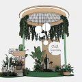 Holiday Rooftop Coffee Space With Round Canopy Greenery And Hanging Lights 3d model