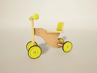 Sturdy Wooden Kids Tricycle With Yellow Wheels And Comfortable Seat 3d model