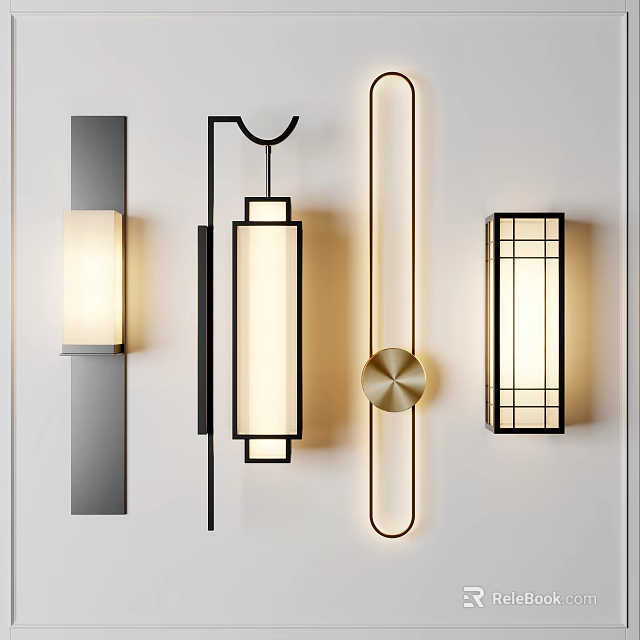 Modern Wall Lamps With Different Designs Black Gold Metal Frames And Rectangular Shades 3d model