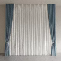 Elegant Dark Blue And White Sheer Curtains With Side Panels And Tiebacks 3d model