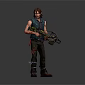 Male Warrior Character In Tactical Gear Holding Modified Crossbow With Arm Markings