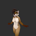3D Anthropomorphic Animal Character White Bodysuit Brown White Fur Green Eyes Tongue Out