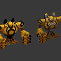 Game And Movie Robot Characters With Blue Gold Purple Armor And Spiked Design