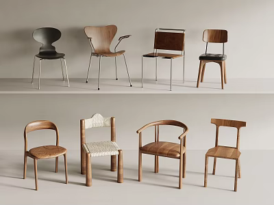 Stylish Modern Dining Chairs With Various Designs Wooden Frames And Upholstered Seats 3d model