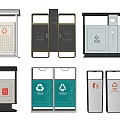 Public Trash Bins With Waste Sorting Recycling Categories And Modern Design 3d model