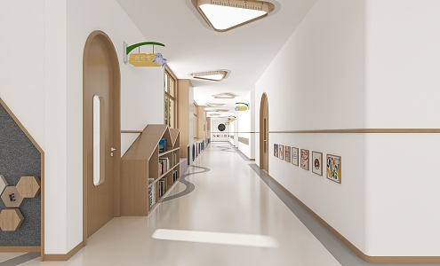 Modern aisle kindergarten foyer corridor 3d model