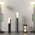 Modern Outdoor Floor And Column Lights With Black Green White Design And Glass Shade