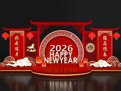 Chinese New Year Photo Check In Spot With Red Arch Lanterns And Auspicious Clouds 2026 3d model