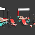 Colorful Ice Cream Cart With Red Folding Chairs Paper Cups And String Lights