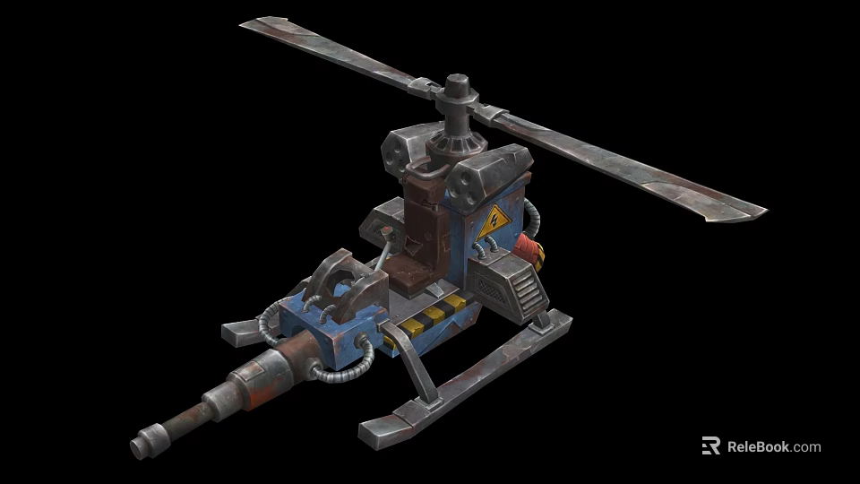 Mechanical Helicopter Model With Rotors Industrial Metal Structure Gears And Detailed Mechanical Parts 3d model 