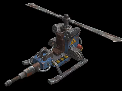 Mechanical Helicopter Model With Rotors Industrial Metal Structure Gears And Detailed Mechanical Parts 3d model