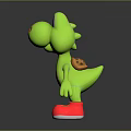 Green Cartoon Character 3D Model With Big Eyes Pink Belly And Pink Shoes