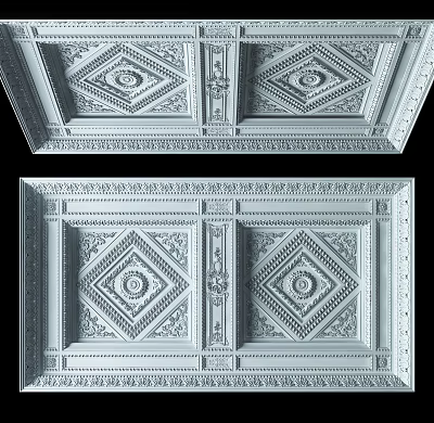 Ornate Ceiling Design With Intricate Diamond Patterns Circular Motifs And Carved Borders 3d model
