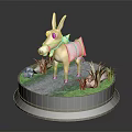 3D Donkey Model With White Saddle Standing On Circular Base With Green Grass And Stones