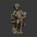 Classical Child Sculpture With Pedestal Base Holding Mirror And Intricate Details