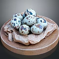 Fresh Small Quail Eggs Neatly Arranged on Wooden Plate with Parchment Paper