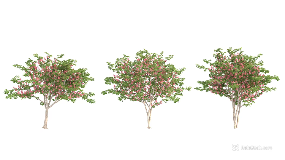 Three Arbors With Pink Flowers And Green Leaves In Natural Landscape 3d model 