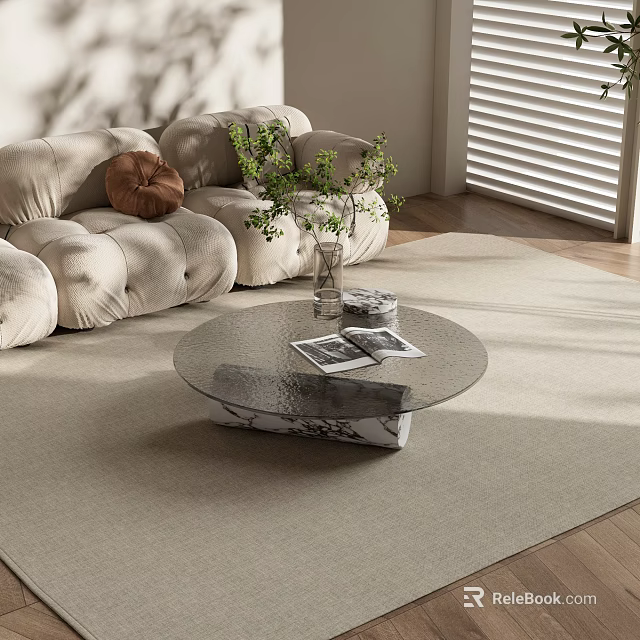 Modern Glass Top Coffee Table with Marble Base in Contemporary Living Room Minimalist Design 3d model 