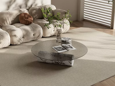 Modern Glass Top Coffee Table with Marble Base in Contemporary Living Room Minimalist Design 3d model