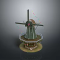 Green Windmill With Tall Blades Colorful Streamers Decorative Platform And Base