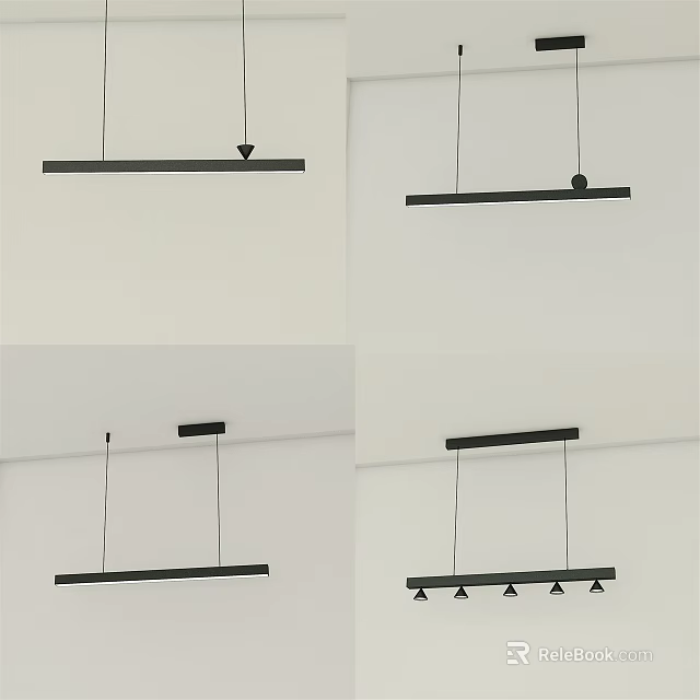 Modern Black Linear Pendant Light Ceiling Mounted With Minimalist Design And Light Heads 3d model