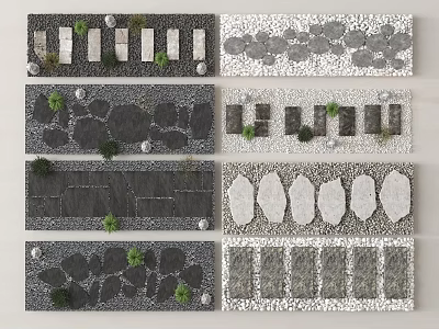 Various Stepping Stone Path Designs With Natural Stone Materials And Green Plants 3d model