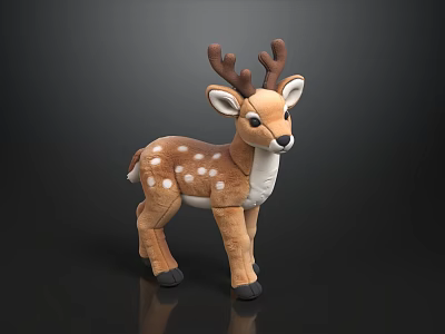 Cute Plush Stuffed Deer Toy With Brown White Fur And Spotted Antlers 3d model