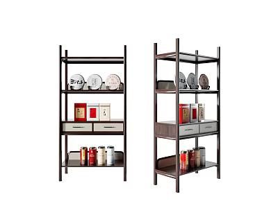 Modern Multi Tiered Bogu Shelf With Decorative Plates Boxes And Storage Jars 3d model