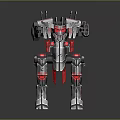 Red And Silver Mechanical Robot With Sturdy Metallic Armor And Detailed Structure