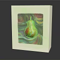 White Square Picture Frame Furniture Displaying Colorful Pear Artwork With Swirl Background